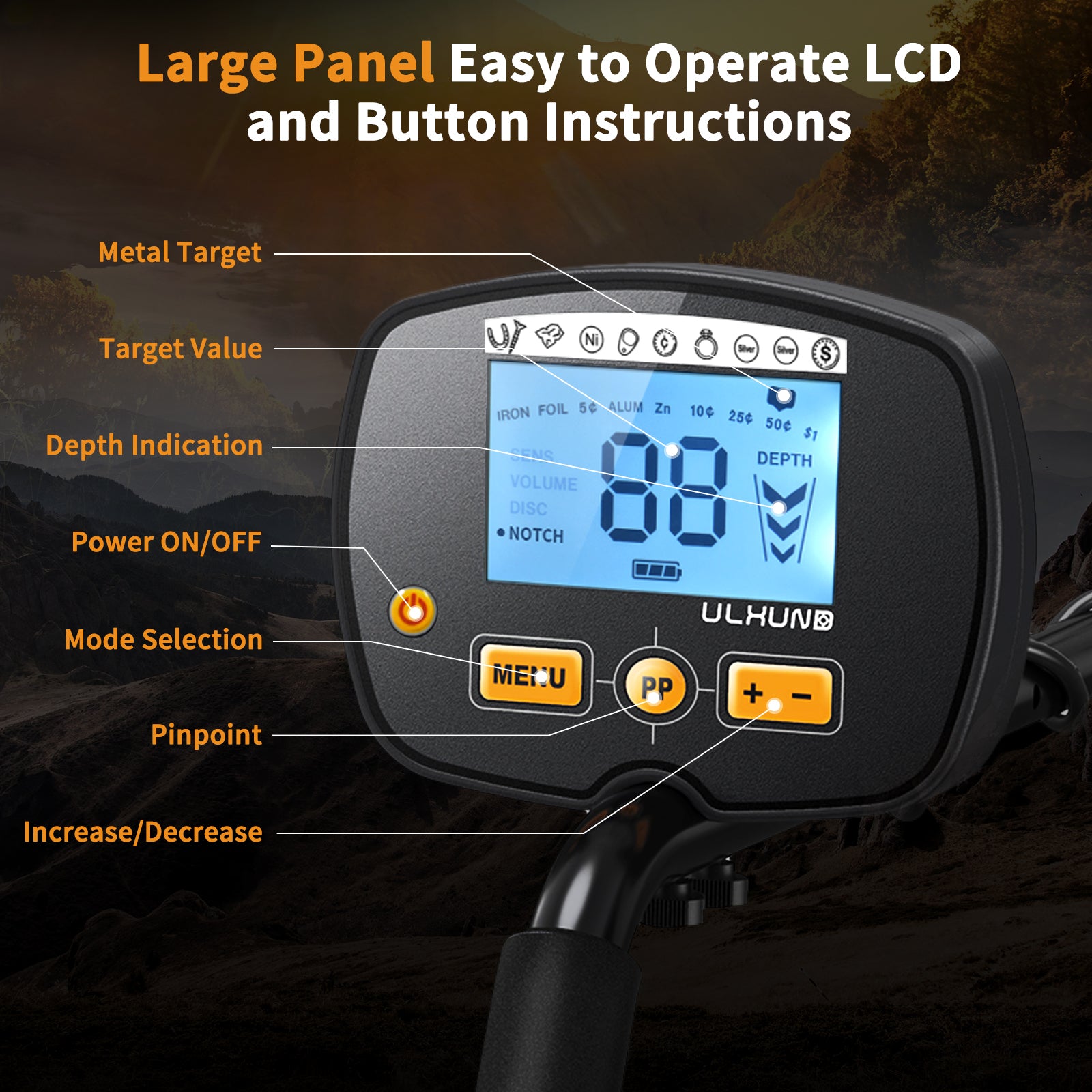 ULHUND Upgraded Metal Detectors for Adults-Professional Higher Accuracy Higher Sensitivity 9 Gold Detector with Bigger LCD Display, Advanced DSP Chip