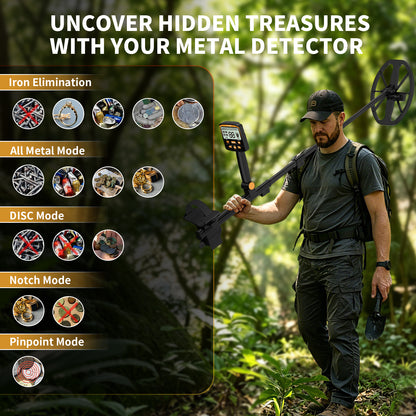ULHUND Foldable Waterproof Metal Detector for Adults – 11" IP68 Coil, 12.8" Depth, 4 Modes