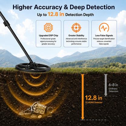 ULHUND Foldable Waterproof Metal Detector for Adults – 11" IP68 Coil, 12.8" Depth, 4 Modes