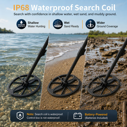 ULHUND Foldable Waterproof Metal Detector for Adults – 11" IP68 Coil, 12.8" Depth, 4 Modes